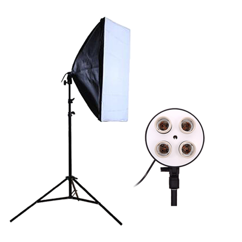 Studio de photographie Softbox Kit éclairage Photo support de lampe à quatre capuchons éclairage + boîte souple 50*70cm + 2m support de lumière boîte souple Photo ► Photo 1/6