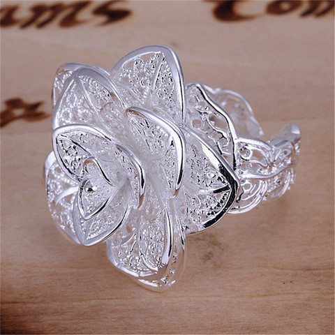 Bague à fleurs pour femmes, couleur argent, nouvelle collection, cadeau de fête, style classique, livraison gratuite ► Photo 1/4