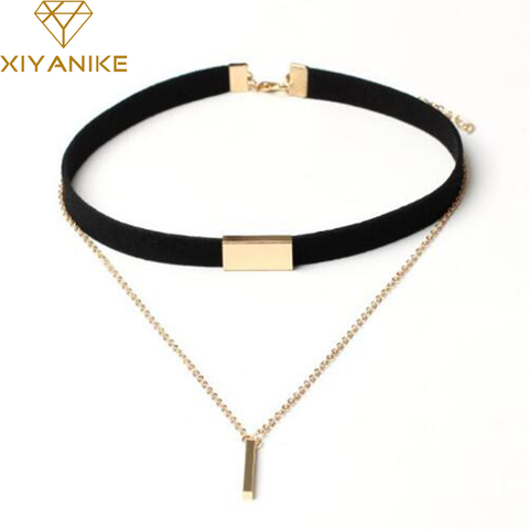 XIYANIKE nouveau collier ras du cou en velours noir chaîne en or barre Chokers collier pour femmes collares mujer collier ras du cou N664 ► Photo 1/6