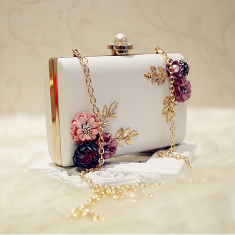 Mode femmes en cuir sac de soirée dîner fête dame mariage fleur pochette sac à main (blanc) ► Photo 1/6