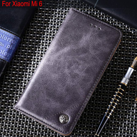 Pour Xiao mi mi 6 étui À Rabat En Cuir de Luxe avec Support Fente Pour Carte D'affaires Vintage coque pour xiaomi mi 6 mi 6 Sans aimant ► Photo 1/6