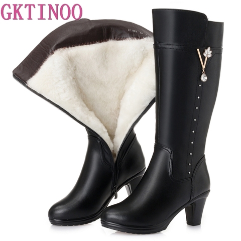 GKTINOO-bottes hautes en fourrure pour femme, chaussures d'hiver, talons hauts en cuir souple, antidérapantes ► Photo 1/6