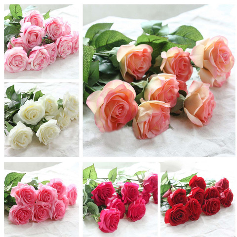 Bouquet de roses royales, 20/lot, fausses fleurs, haut de gamme, en soie, toucher, pour une décoration de mariage ► Photo 1/6