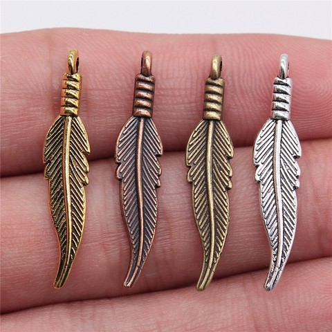 WYSIWYG 20 pièces 6x31mm 4 couleurs en alliage de Zinc plumes breloques bijoux à bricoler soi-même résultats bijoux accessoires en gros ► Photo 1/5