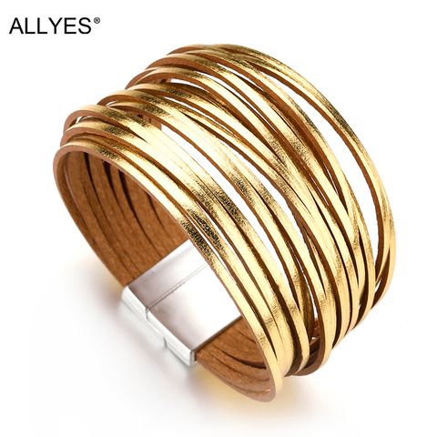 ALLYES – Bracelets en cuir Boho pour femmes, 20 bandes multicouches, large, à la mode, bijoux cadeaux, 2022 ► Photo 1/6