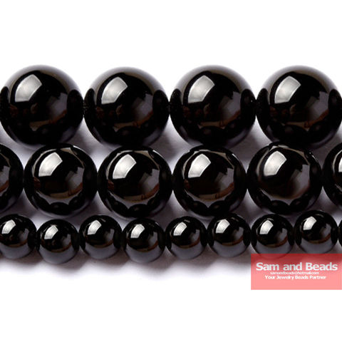 Perles rondes lisses et noires en Onyx, perles pour bijoux, tailles 4, 6, 8, 10, 12, 14mm, livraison gratuite, BOB01 ► Photo 1/1