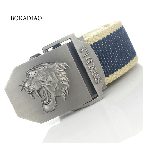 BOKADIAO-ceinture en toile militaire pour hommes et femmes, ceinture de luxe avec tigre avec boucle en métal, pour jeans, tactique militaire, pour la taille ► Photo 1/6