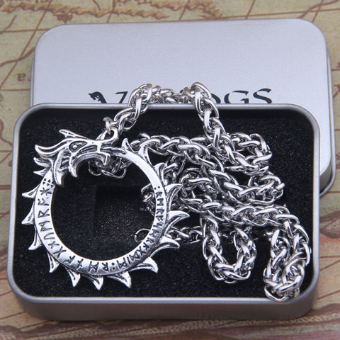 Vikings vegetvisir – collier nordique rond avec pendentif dragon pour hommes, avec chaîne en acier inoxydable, cadeau, 2022 ► Photo 1/6