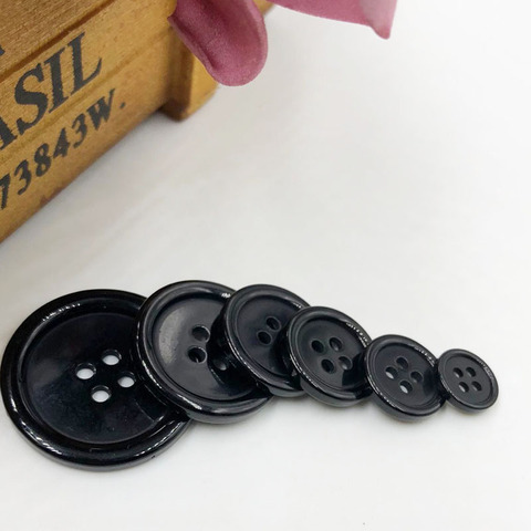 Boutons en plastique noir, 4 trous, couture artisanale PT251, manteau de couleur noire, 11/15/18/20/25/30mm, 50pcs ► Photo 1/2