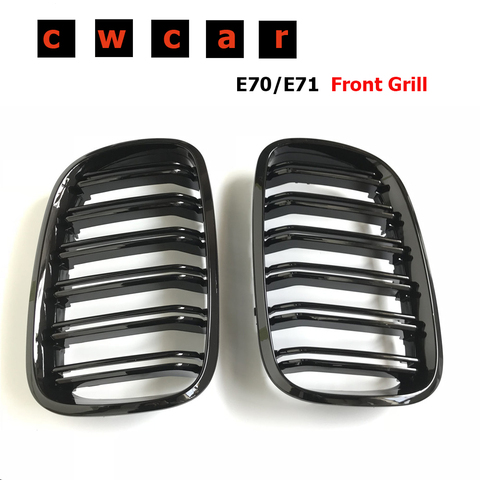 Paire de grilles de calandre pour BMW X5 X6 E70 E71 2007-2013, noir brillant, Double latte, grilles avant pour voiture de course ► Photo 1/6