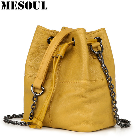 Mini sac seau en cuir véritable souple pour femmes, sac à bandoulière, couleurs acidulées, chaînes, petit sac à main, sacoche ► Photo 1/6