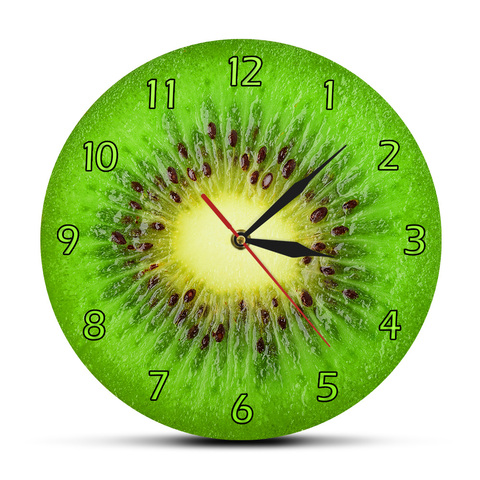 Fruits d'été Kiwi conçu vert horloge murale Kiwi fruits frais tranche horloge ronde Actinidia Berry cuisine décor mural horloge montre ► Photo 1/6