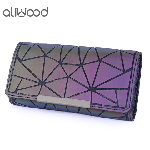 Aliwood – portefeuille lumineux pour femmes, pochette longue, sac à cartes mode géométrique noctilumineux pour téléphone, collection 2022 ► Photo 1/5