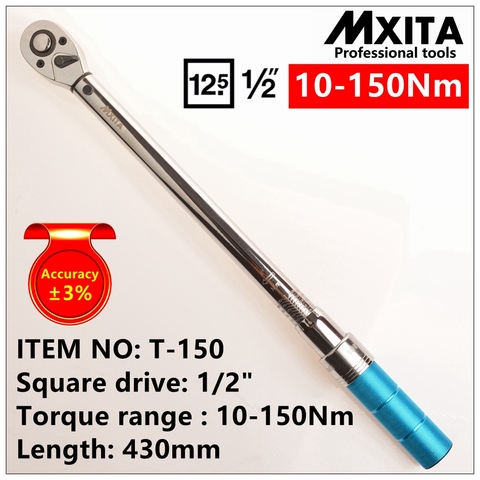 MXITA précision 3% 1/2 10-150Nm haute précision professionnel clé dynamométrique réglable clé de voiture voiture vélo réparation outils à main ► Photo 1/6