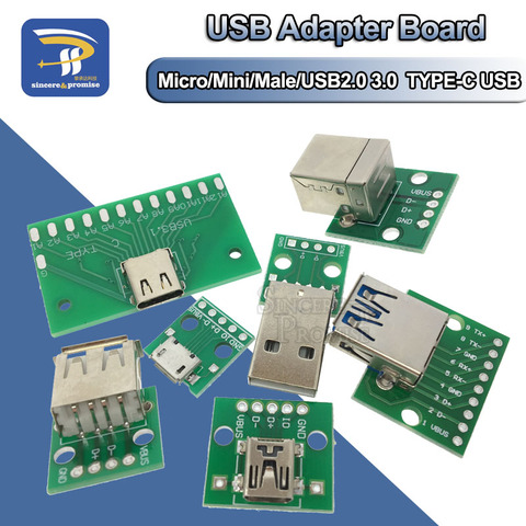 Connecteur USB mâle/MINI MICRO USB à DIP adaptateur 2.54mm 5 broches femelle B type-c USB 3.0 carré, 10 pièces ► Photo 1/6