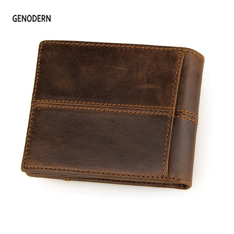 Geodern – porte-monnaie en cuir de vache pour homme, Style Patchwork, portefeuille court en cuir véritable marron ► Photo 1/6