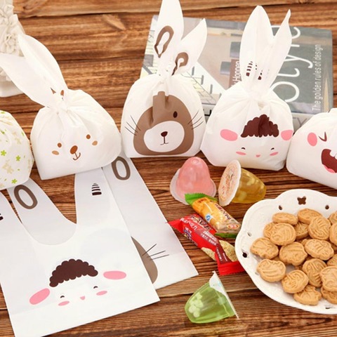 25 Pcs/lot Mignon D'oreille de Lapin à Long Bonbons Sacs Lapin Cookie Biscuit Emballage Fournitures Petite Collation Sac De Mariage Party Favor Cadeau ► Photo 1/6