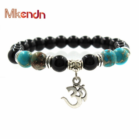 OM – Bracelets en pierre naturelle pour femmes, 8mm, corde élastique, chaîne de yoga, bijoux, nouvelle collection ► Photo 1/6