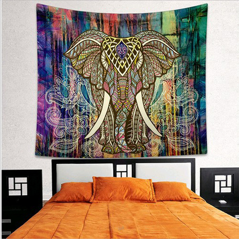 Éléphant tapisserie Mandala tapisserie d'ameublement couleur tapisserie d'ameublement imprimé décoratif 130 cm x 150 cm 150 cm x 200 cm Boho tapis mural ► Photo 1/5