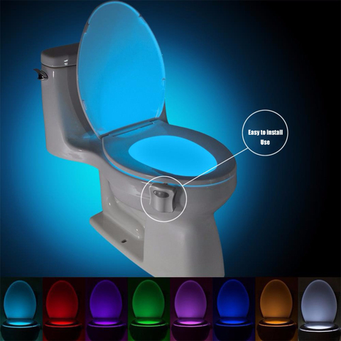 Smart PIR capteur de mouvement siège de toilette veilleuse 8 couleurs étanche rétro-éclairage pour cuvette de toilette LED Luminaria lampe WC lampe de toilette ► Photo 1/6