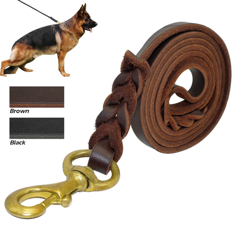 Laisse de chien en cuir véritable tressé laisse de marche pour berger allemand Golden Retriever largeur 1.6cm pour chiens de taille moyenne ► Photo 1/6