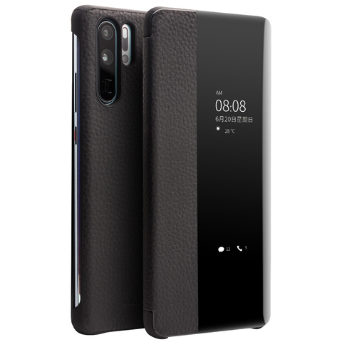 QIALINO mode en cuir véritable étui pour Huawei P30 Pro 6.47 pouces couverture de téléphone à la main avec fenêtre intelligente pour Huawei P30 ► Photo 1/1