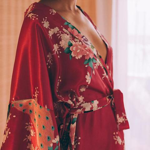 Rayonne Robes femmes vêtements de nuit fleur maison vêtements Lingerie intime décontracté Kimono robe de bain dame Sexy robe de nuit surdimensionné 3XL ► Photo 1/5