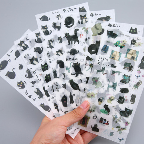 6 feuilles/paquet chat noir décoratif papeterie autocollants Scrapbooking bricolage journal Album bâton étiquette ► Photo 1/2