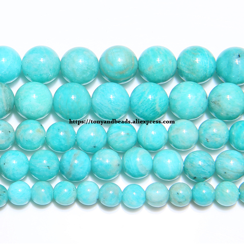 Perles rondes naturelles en Amazonite brésilienne de qualité A, pour la fabrication de bijoux, taille au choix 6 8 10 MM ► Photo 1/1