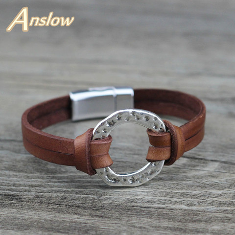 Anslow marque à la mode bijoux de mode magnétique hommes Bracelets accessoires en cuir véritable Bracelet pour homme breloques cadeau LOW0718LB ► Photo 1/6
