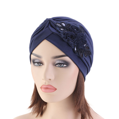 Turban à paillettes et fleurs pour femmes, couvre-chef, Hijab musulman, nouvelle collection ► Photo 1/6