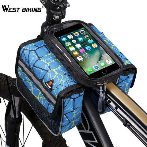 WEST BIKING – sacs de cadre de téléphone pour écran tactile avant de vélo, Double sac de support de 6.5 pouces, accessoires de vélo ► Photo 1/6