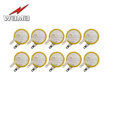 10 pcs/lot Wama CR2032 onglets soudure pied soudure batterie Coin Batteries 210 mAh 3 V bouton 2032 batterie cellulaire usine ► Photo 1/2