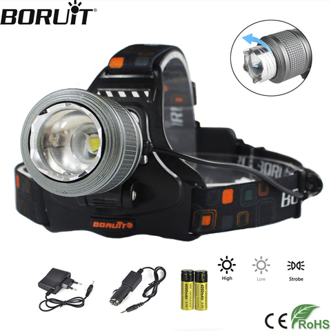 BORUiT T6 LED phare puissant 1000LM 3-Mode Zoom phare Rechargeable 18650 étanche tête torche pour Camping chasse ► Photo 1/6