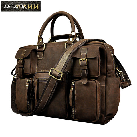 Rétro crazy horse en cuir Hommes De Mode Sac À Main D'affaires Porte-Documents Commercia Document Mallette Pour Ordinateur Portable Mâle Attache Portefeuille Sac 3061 ► Photo 1/6