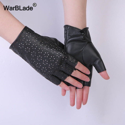 WarBLade – gants sans doigts pour femmes, noirs, en cuir souple, respirant, pour fête de danse, spectacle, mitaines ► Photo 1/6