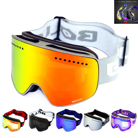 Lunettes de Ski avec lentille polarisée Double couche magnétique Ski Anti-buée UV400 lunettes de Snowboard hommes femmes lunettes de Ski étui à lunettes ► Photo 1/6