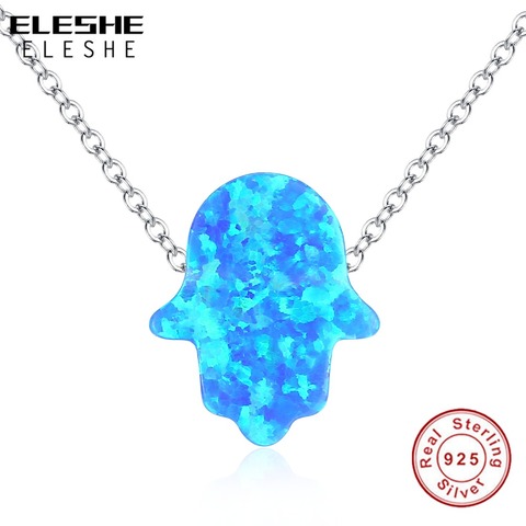 Collier à longue chaîne en argent Sterling 925, cristal, bijoux de chandail, opale bleue, main main Hamsa, cadeau pour femmes ► Photo 1/6