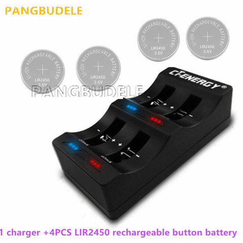 Interface USB universelle de haute qualité chargeur 4 fentes 1 pièces + 4 pièces batterie bouton Rechargeable LIR2450 pile bouton ► Photo 1/3