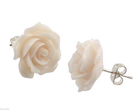 Boucles d'oreilles pour femmes, bijoux à la mode, fait à la main, couleurs corail blanc, Rose, fleur ► Photo 1/1