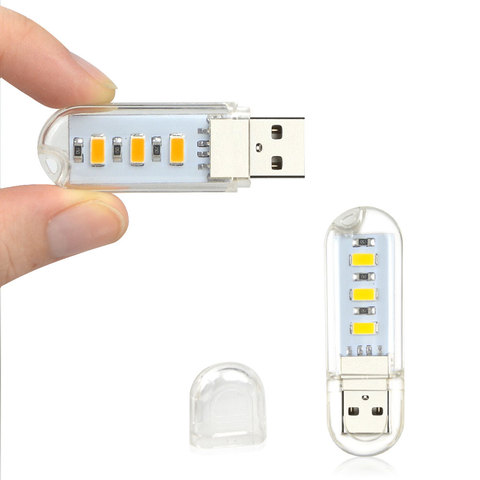 Mini veilleuse USB Portable 3 LEDs blanc/blanc chaud lampe de lecture DC 5 V livre lumières ordinateur Portable PC ordinateur batterie externe alimenté ► Photo 1/5