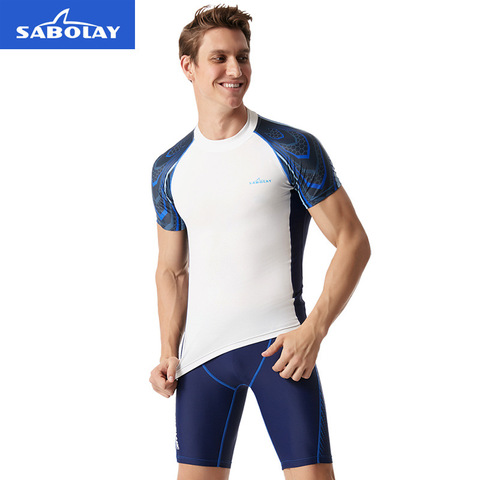 SABOLAY-combinaison de natation en Lycra à manches courtes pour hommes, protection des éruptions cutanées, serrée, séchage, nouvelle collection 2022, maillots de surf ► Photo 1/6