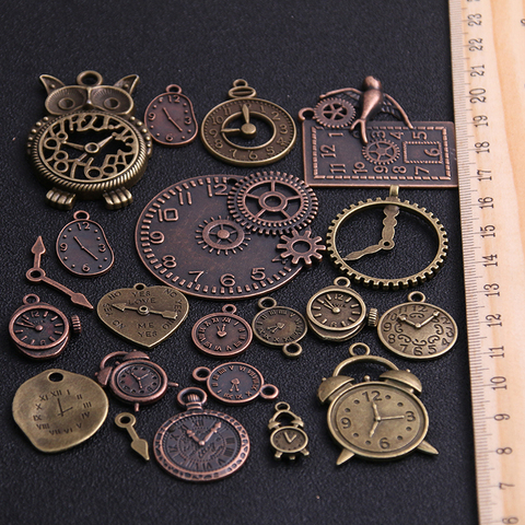 Deux horloges en alliage de Zinc, métal, Vintage, 10 pièces, breloques de Steampunk, pendentif breloques, pour la fabrication de bijoux à bricoler soi-même ► Photo 1/6