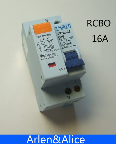 Disjoncteur à courant résiduel DPNL 1P + N 16A, 230V ~ 50HZ/60HZ, avec protection contre les surintensités et les fuites RCBO ► Photo 1/1