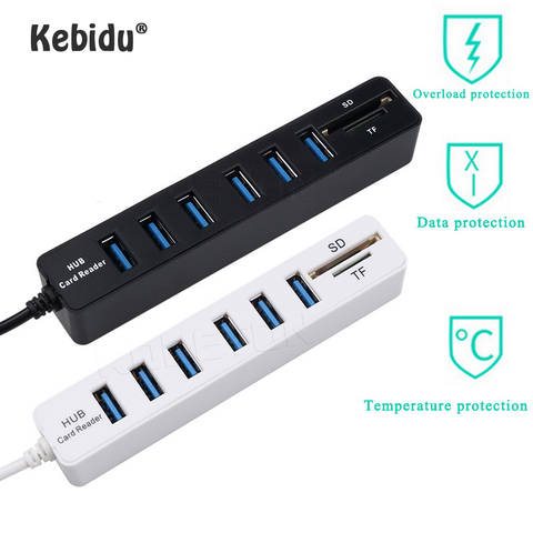 Kebidu – Hub d'extension USB 3/6 à 2.0 ports, haute vitesse, séparateur Multi USB 3.0 à ports multiples, lecteur de carte SD TF pour PC ► Photo 1/6