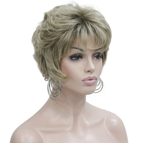 Perruque synthétique complète courte et lisse, couleur blond cendré, pour femmes ► Photo 1/1