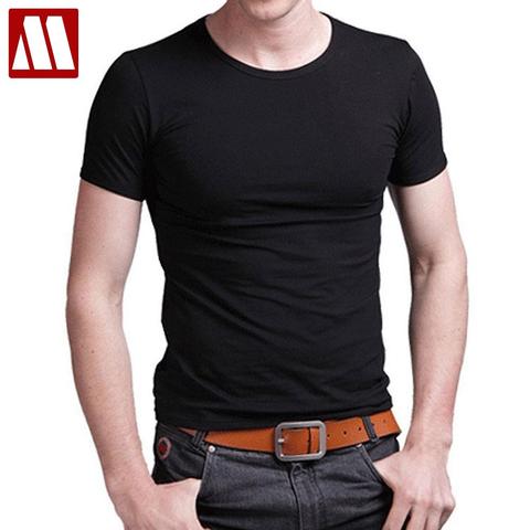 T-shirt à manches courtes et col rond pour homme, vêtement extensible et décontracté, de couleur unie, en coton, S-5XL ► Photo 1/6