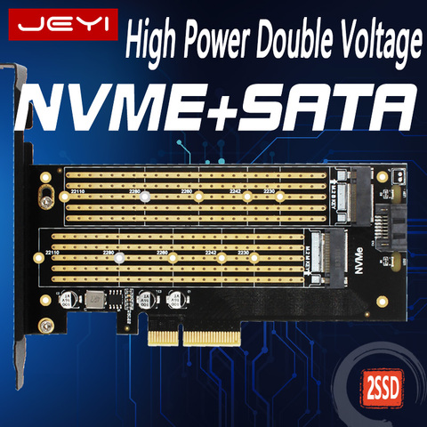 JEYI SK7 M.2 NVMe SSD NGFF PCI-E X4 adaptateur M Clé B CLÉ À Double interface carte Suppor PCI Express3.0 Double tension 12 v + 3.3 v SATA3 ► Photo 1/6