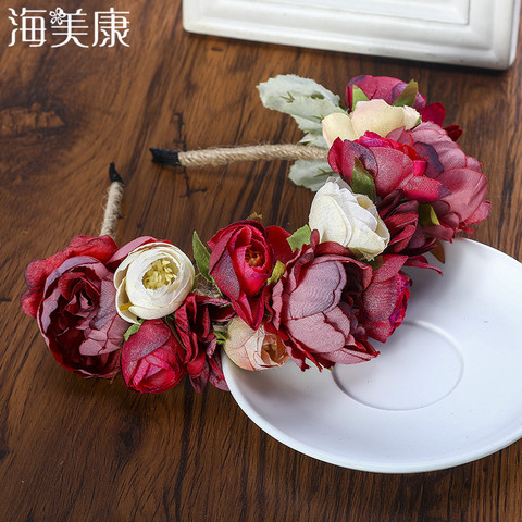 Haimeikang coloré fleur bandeau tissu princesse coiffes filles mariée bandeau femmes plage mariage cheveux accessoires ► Photo 1/6