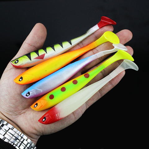 Lot d'appâts artificiels souples en Silicone pour la pêche, pack de leurres pour attraper des poissons, matériel pour pêcher, pour la filature et le lancer, matériel lumineux, 12cm, 10g, 5 pièces ► Photo 1/6